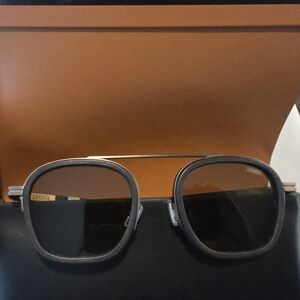 Black Orizzonte I Metal Acetate and Leather Sunglasses